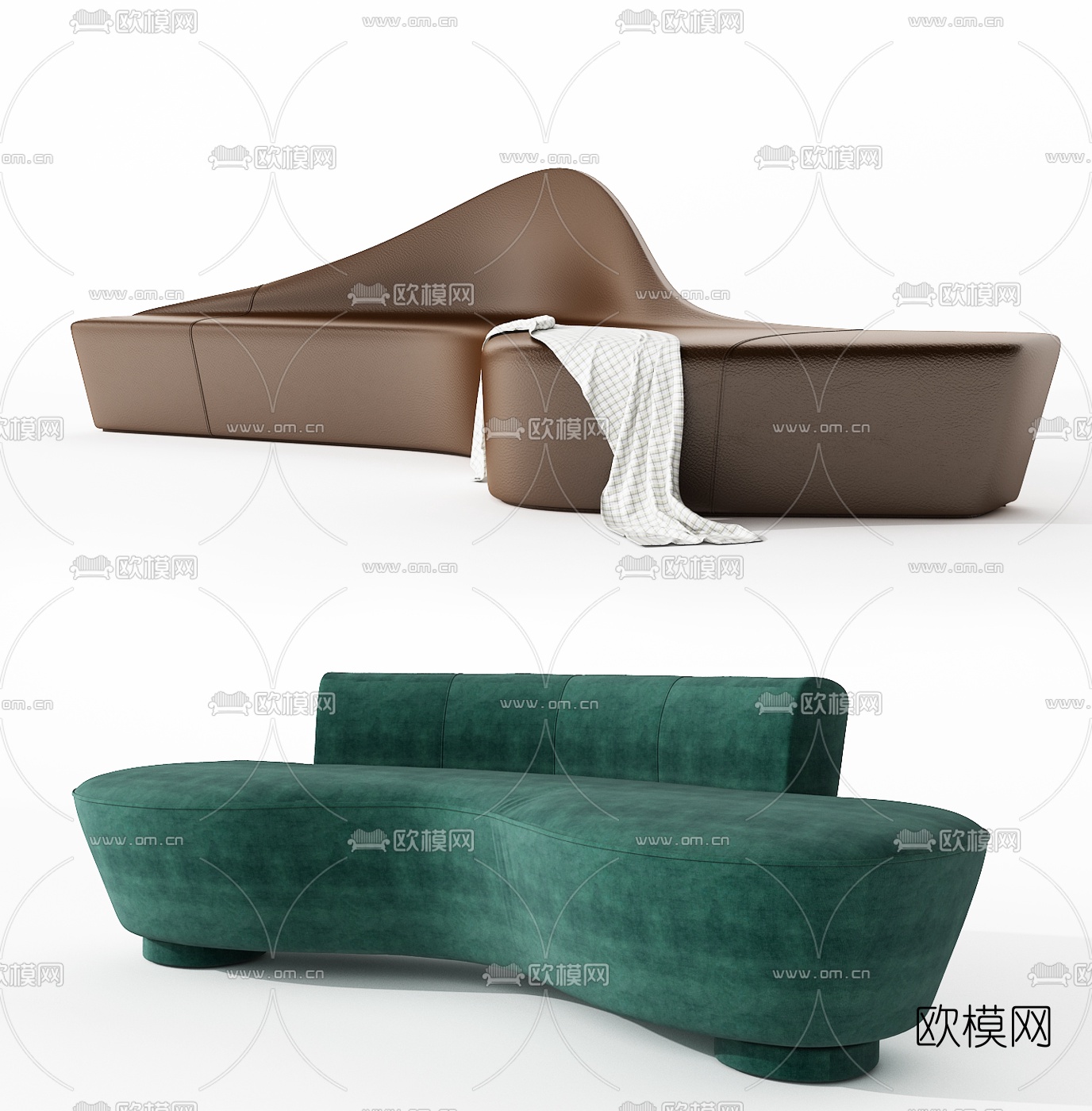 现代布艺皮革异形沙发3d模型
