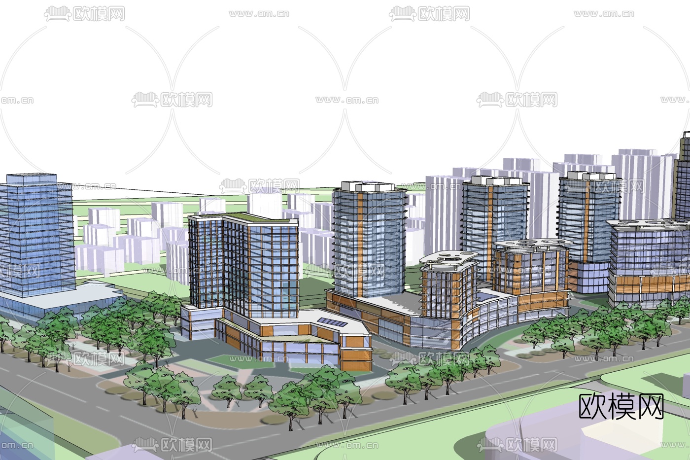 现代办公楼规划免费su模型下载
