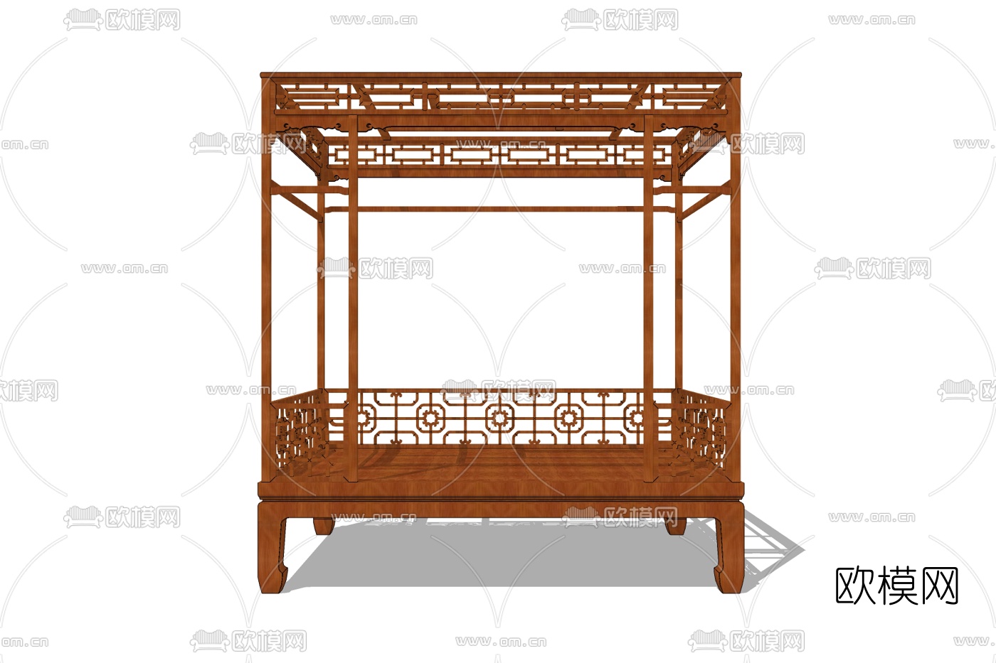 中式实木双人床免费su模型下载