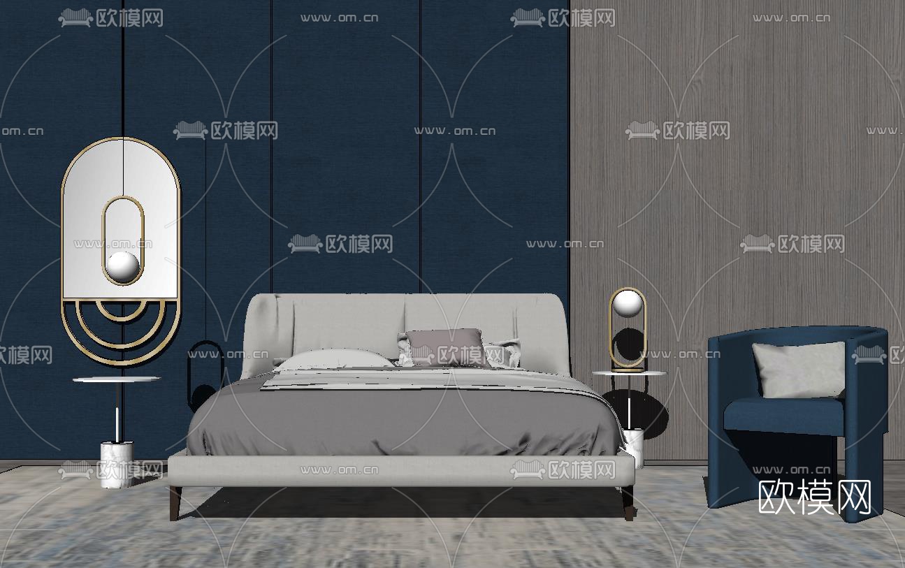 现代轻奢双人床su模型下载