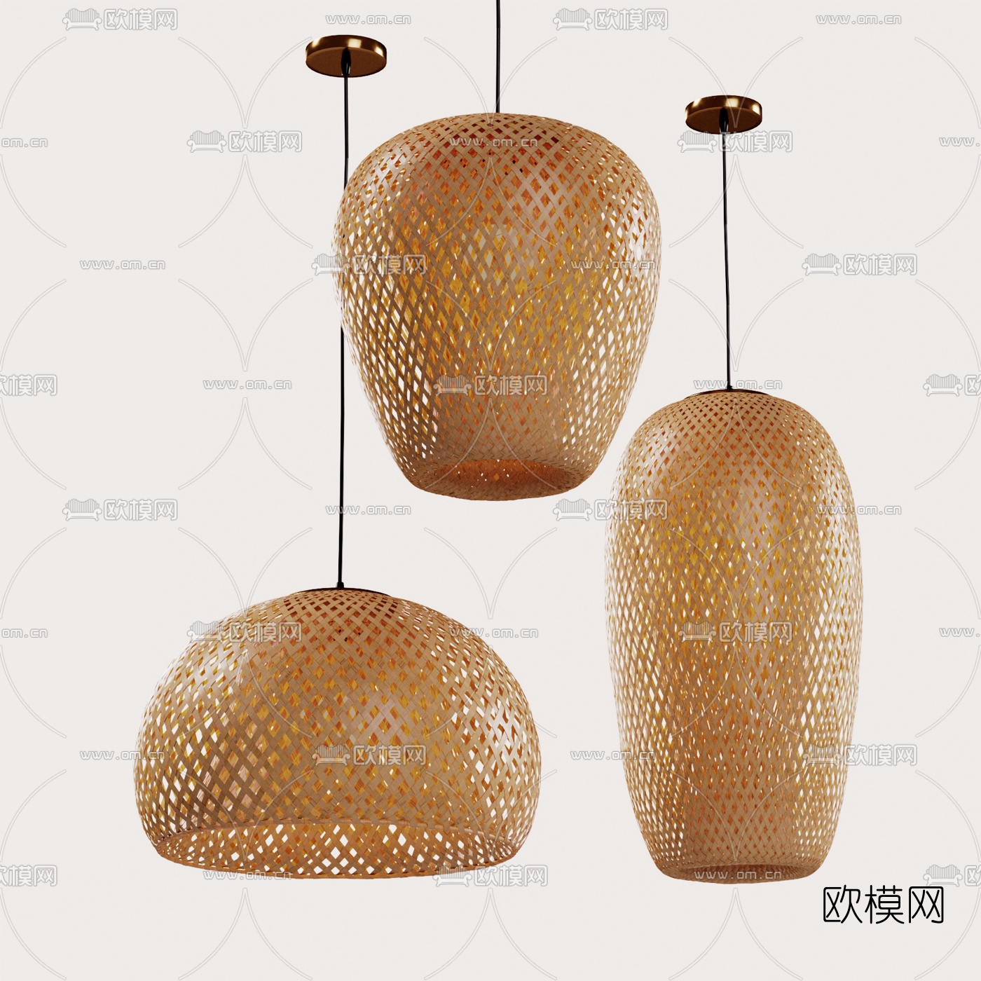 自然风竹编吊灯3d模型下载（渲染图1）