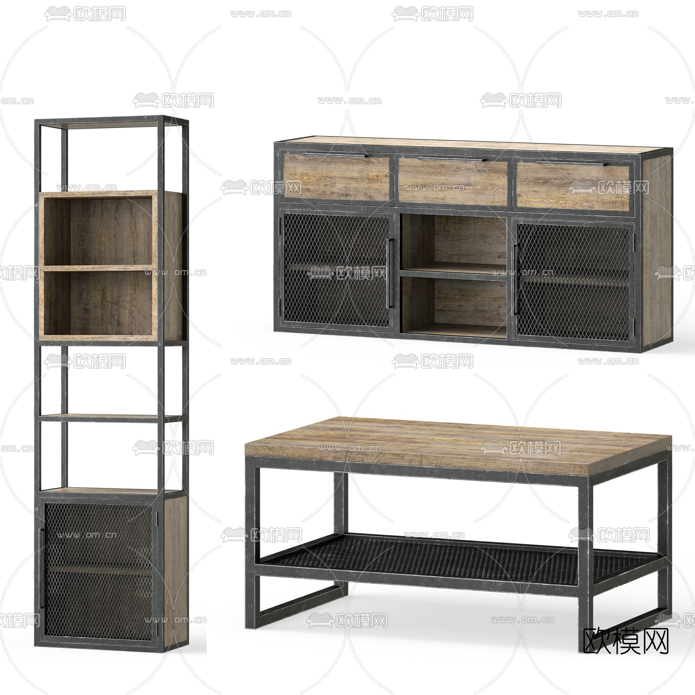 工业风边柜装饰柜3d模型下载