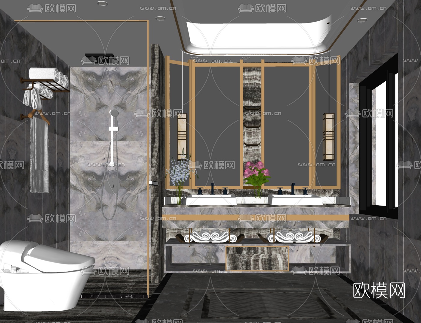 现代轻奢卫生间浴室su模型下载