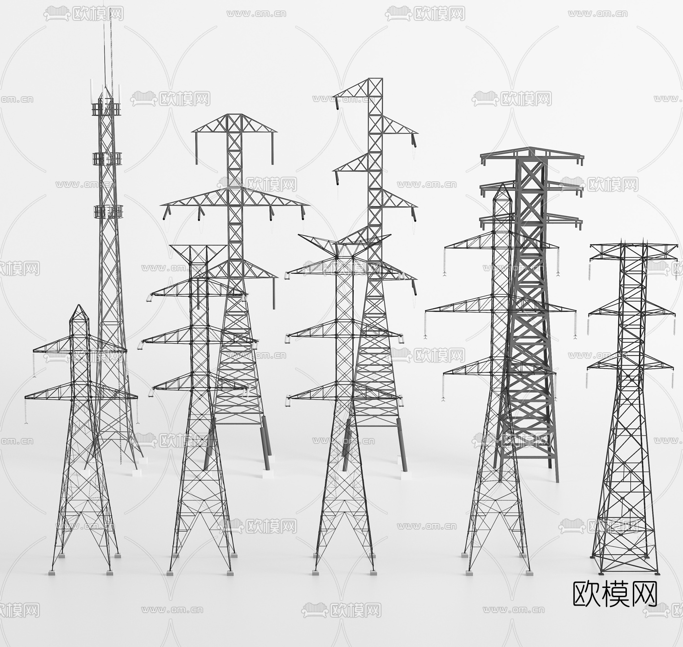 现代高压电线塔信号塔3d模型下载