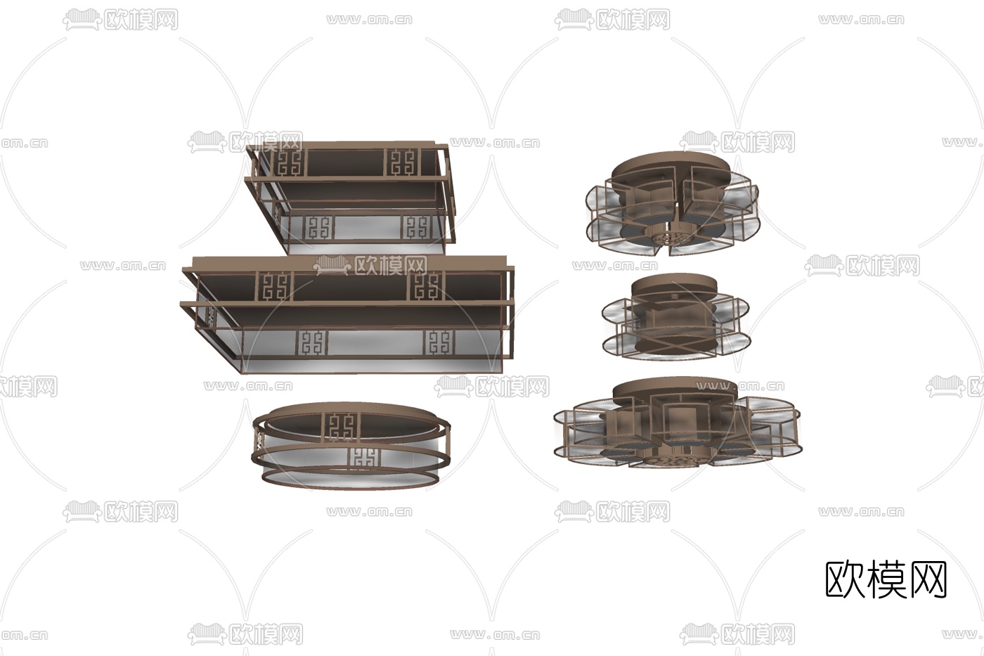 新中式金属吊灯免费su模型下载