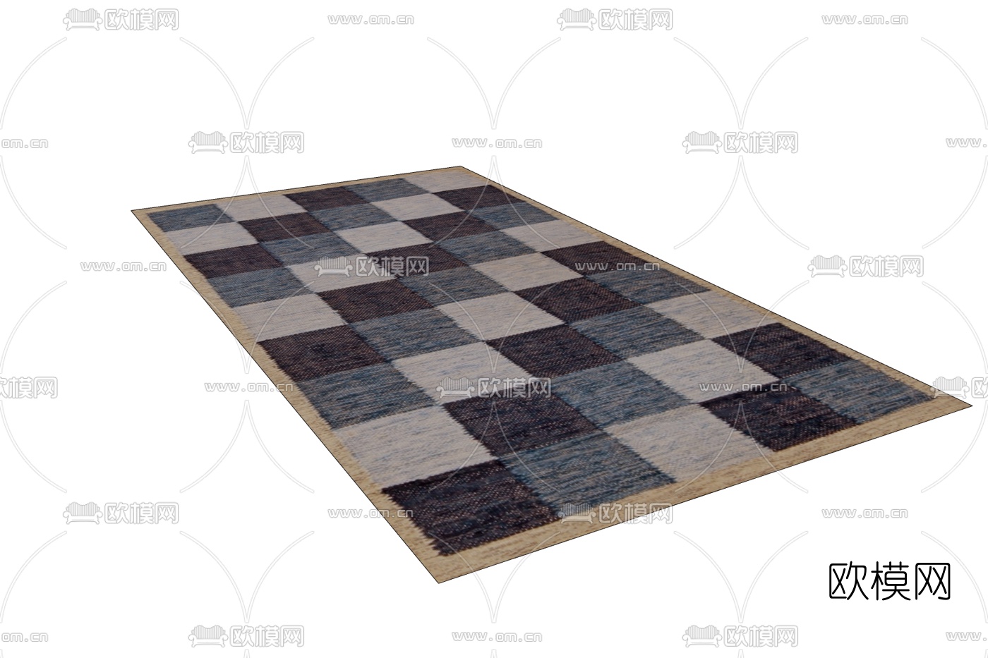现代布艺网格地毯免费su模型下载