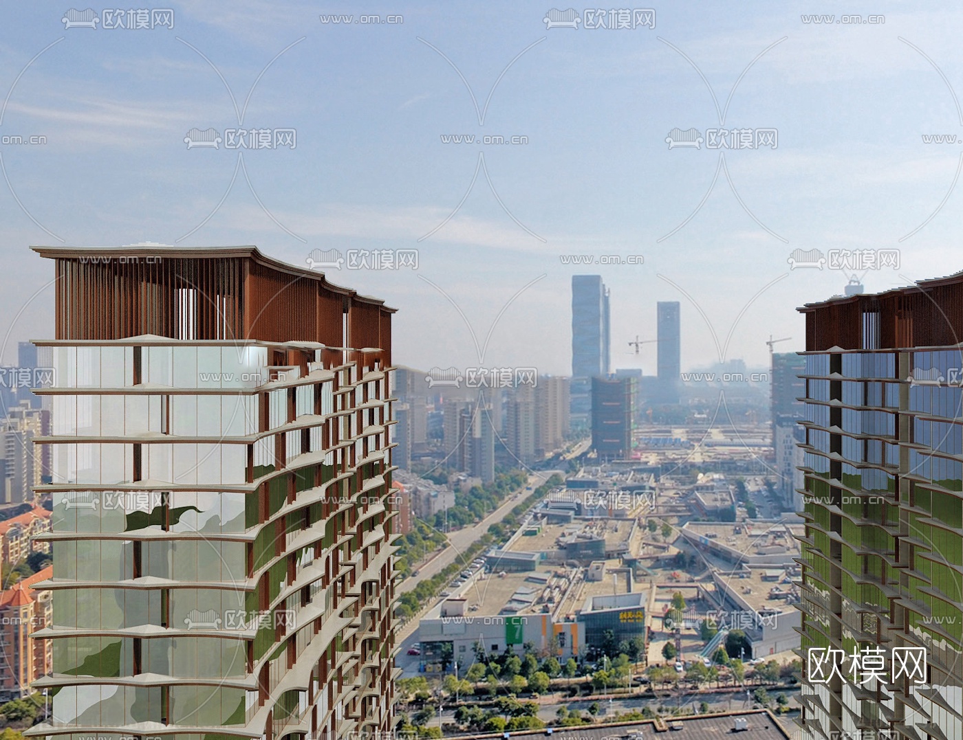 现代高层公寓楼外观su模型下载（渲染图4）