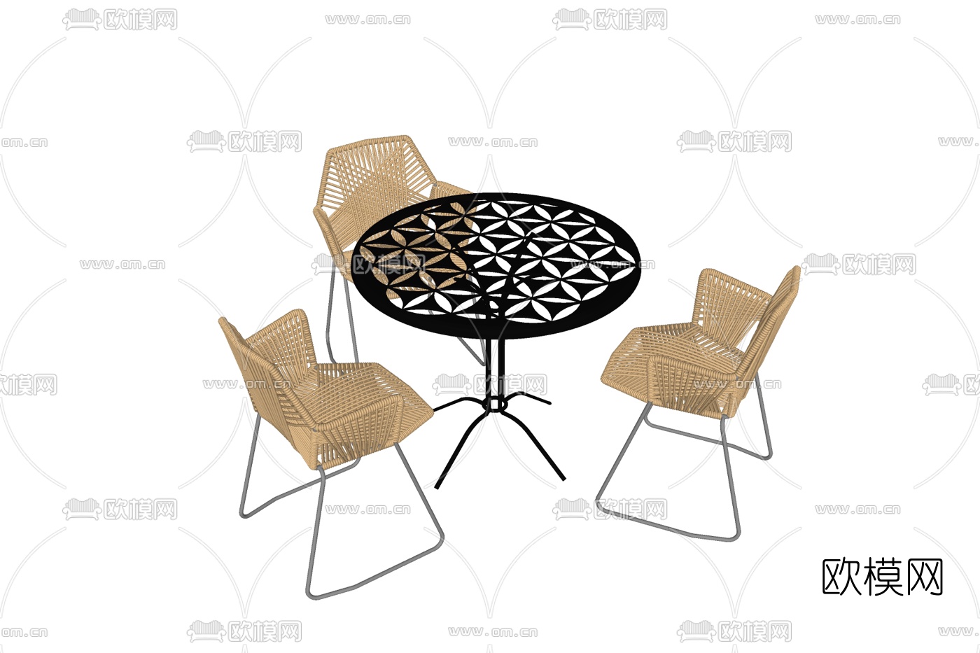 现代藤编休闲桌椅免费su模型下载