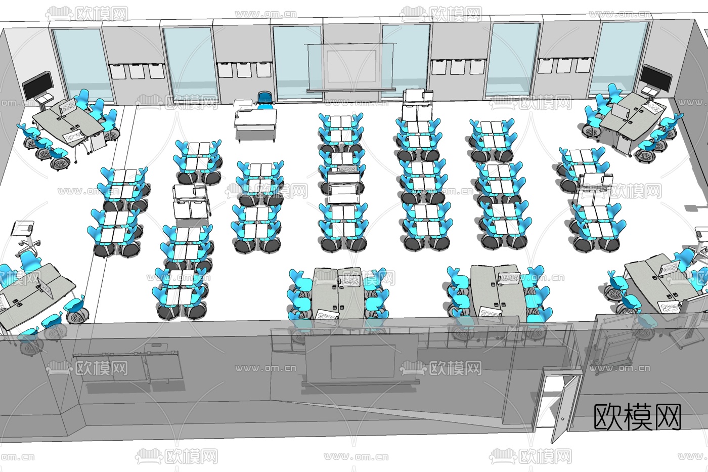 现代会议室免费su模型下载