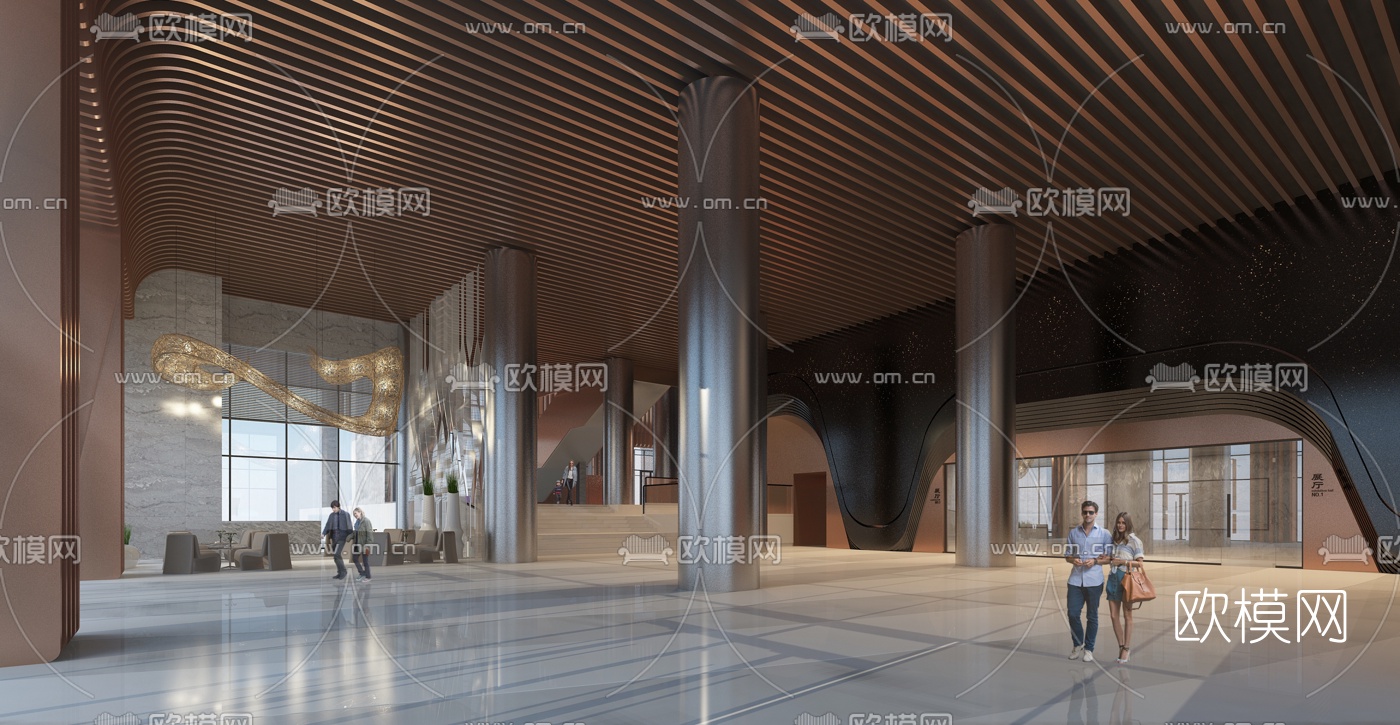 现代大剧院大堂入口3d模型下载（渲染图2）