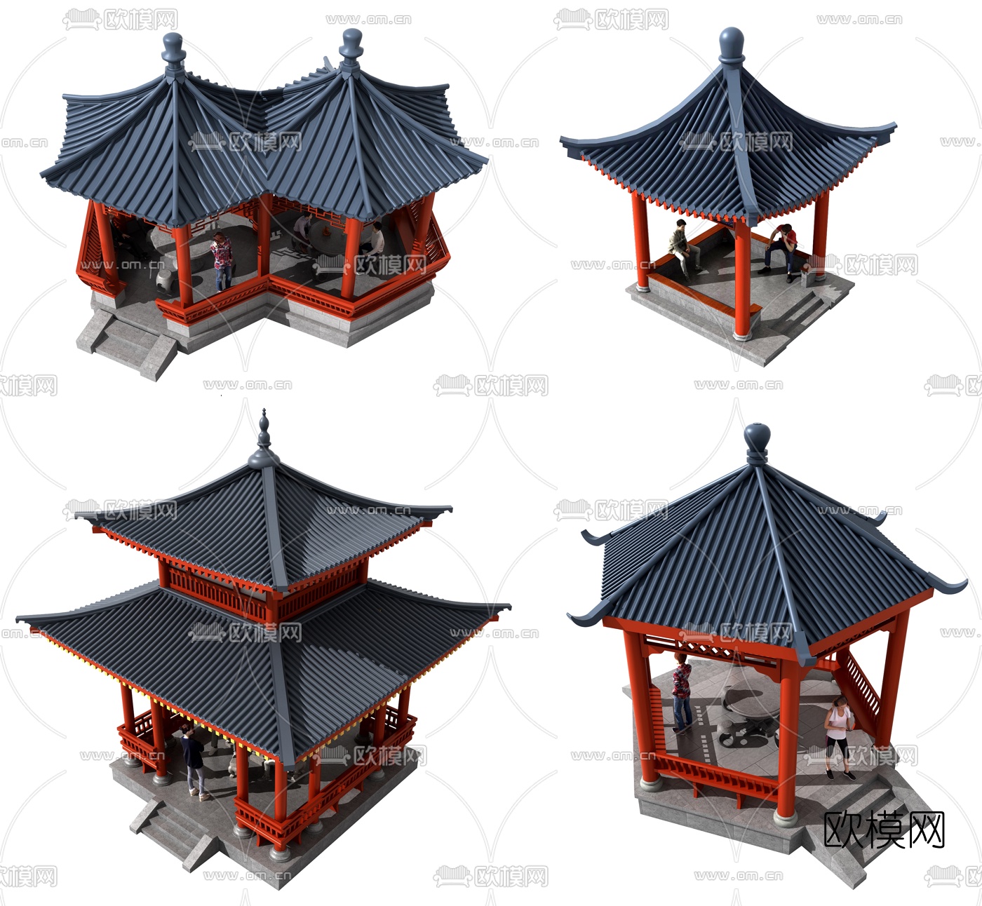 中式古建凉亭组合3d模型