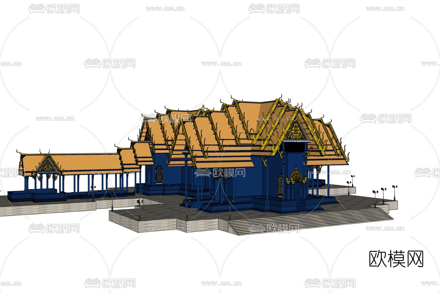 东南亚走廊凉亭免费su模型下载