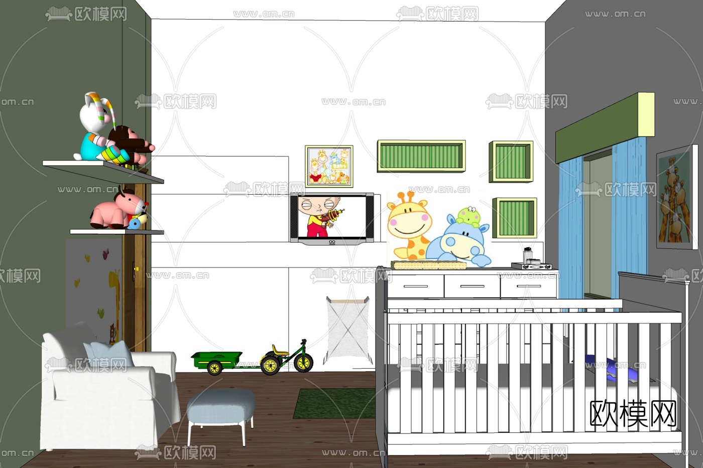 现代儿童房免费su模型下载