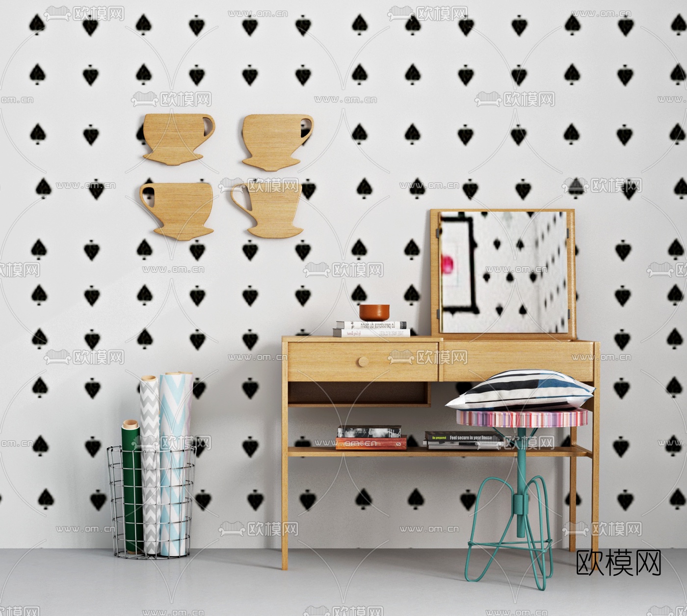 北欧实木梳妆台3d模型下载