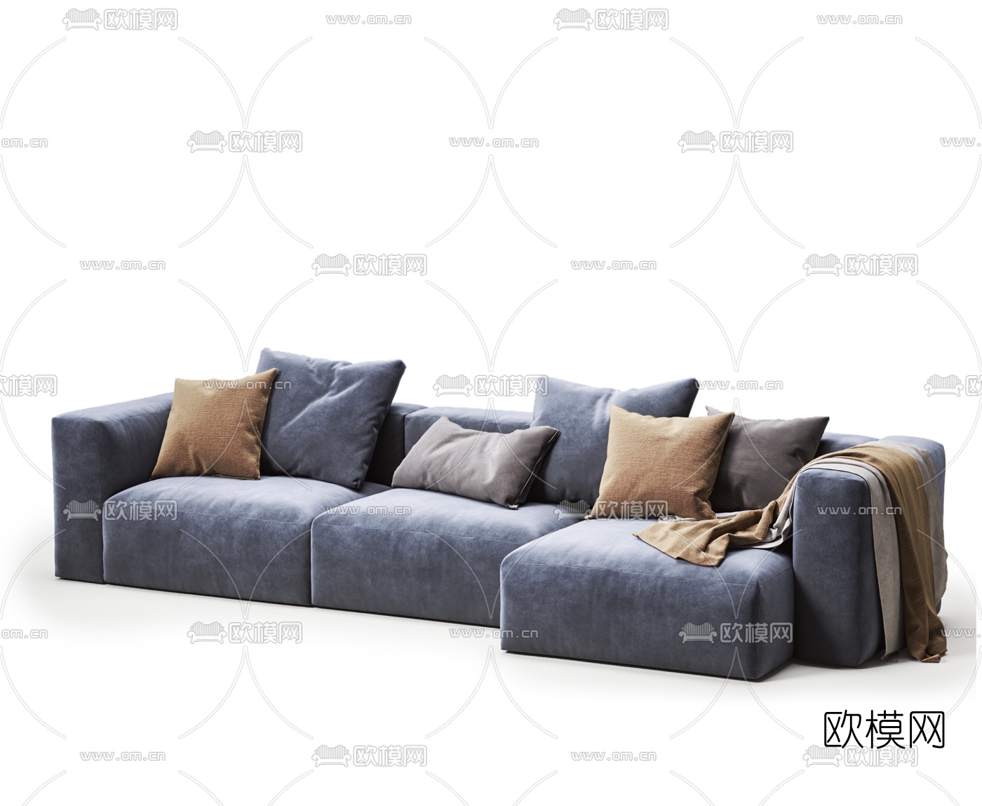 现代布艺多人沙发3d模型下载（渲染图3）