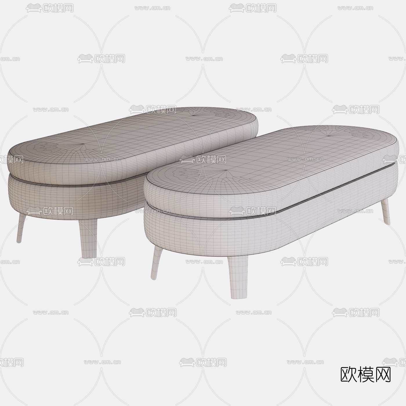 现代布艺床尾凳脚踏3d模型下载（渲染图2）