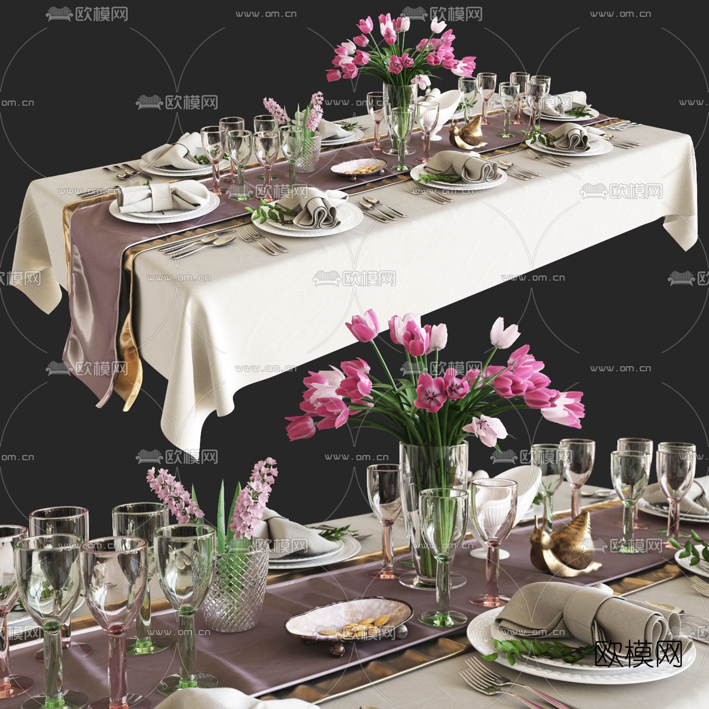 现代西餐餐具组合3d模型下载（渲染图1）