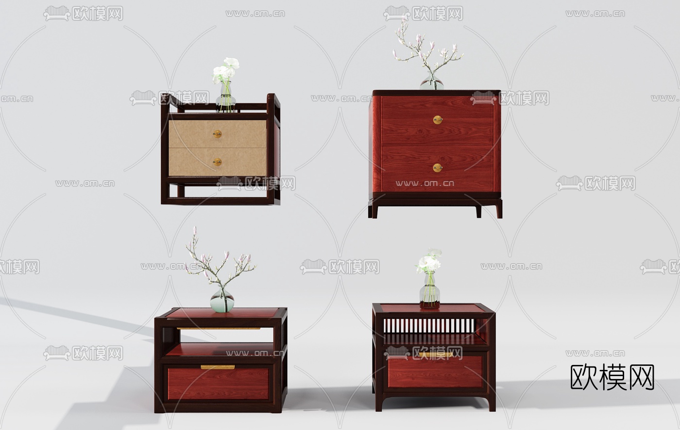中式实木床头柜3d模型下载