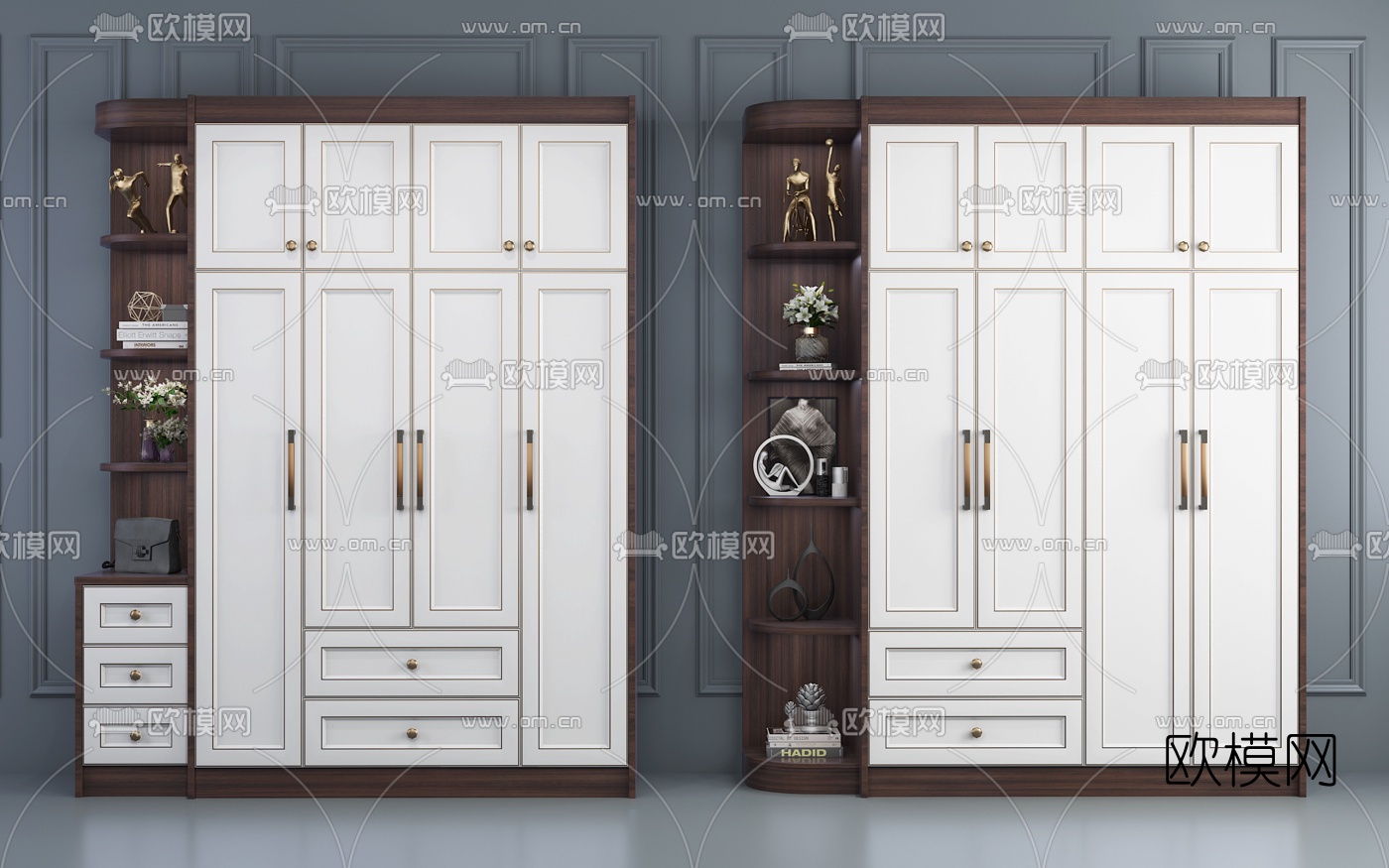 北欧多功能实木衣柜3d模型下载（渲染图1）