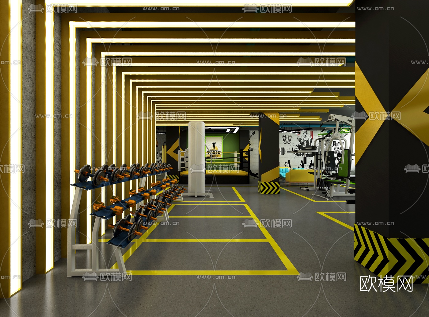 工业风健身房3d模型下载（渲染图3）