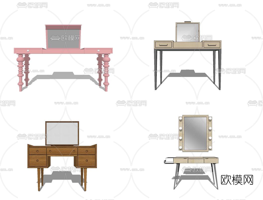 北欧实木梳妆台组合su模型下载