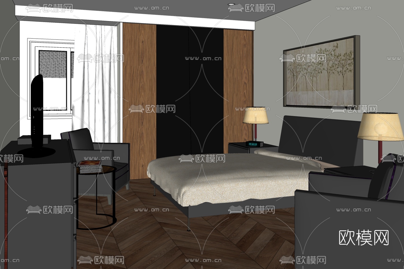 北欧卧室免费su模型下载