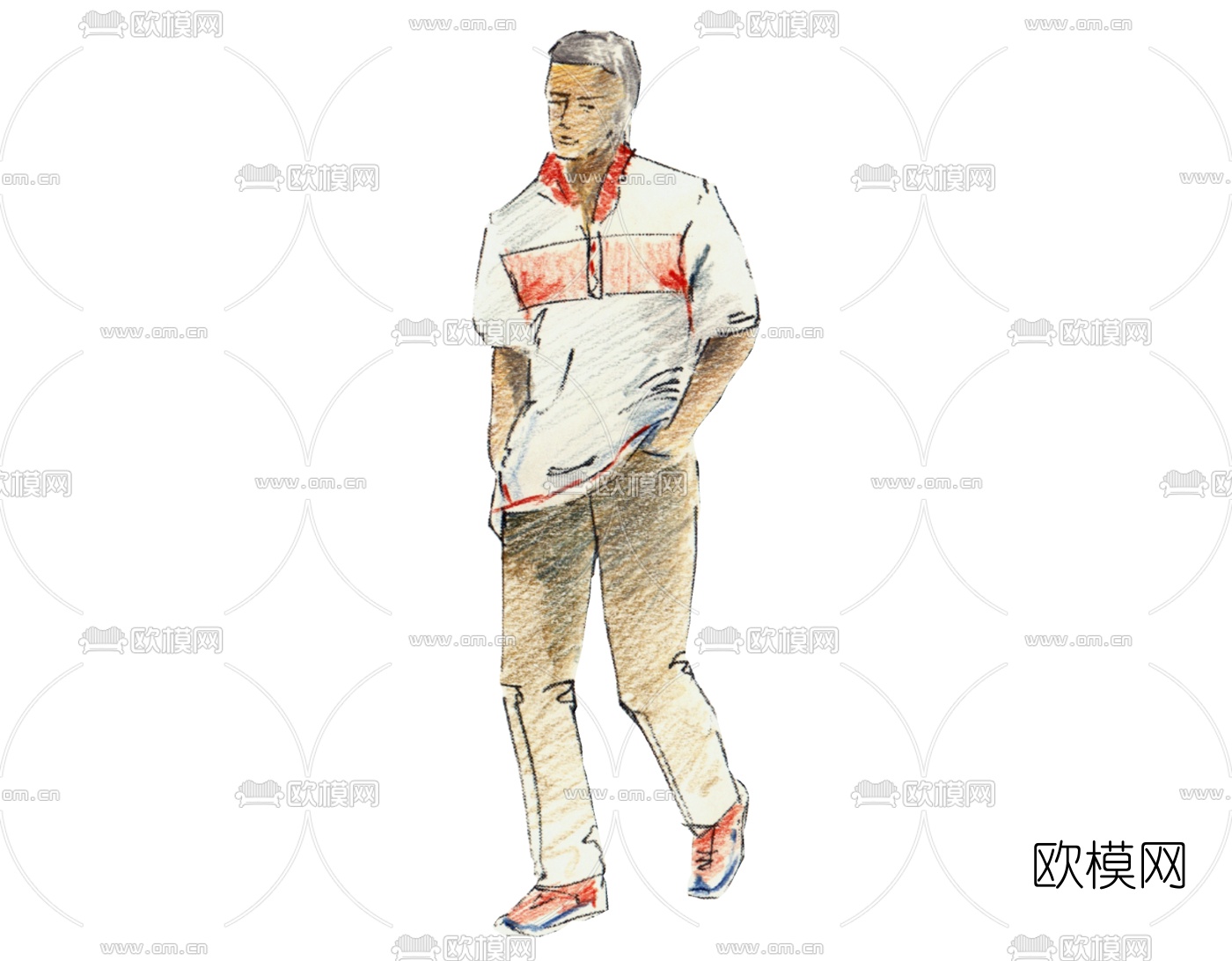 现代2d手绘人物组件免费su模型下载