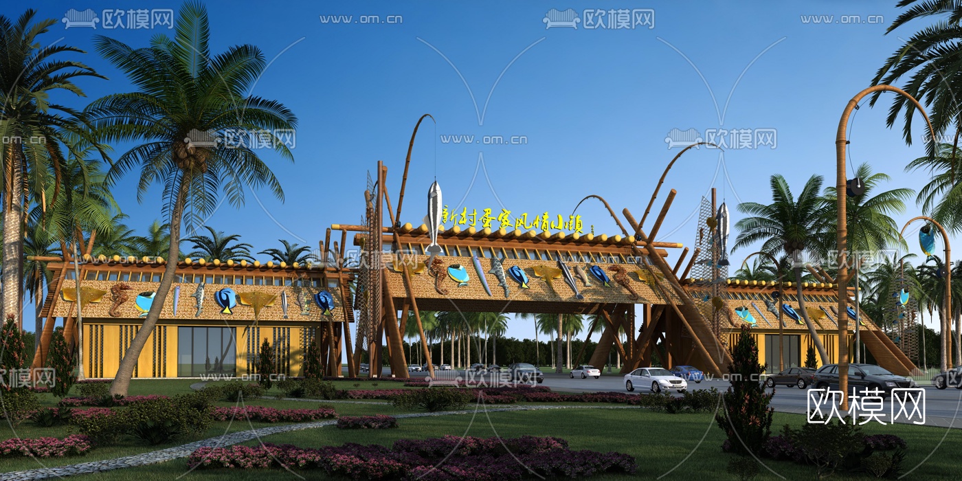 自然风景区入口建筑外观3d模型下载