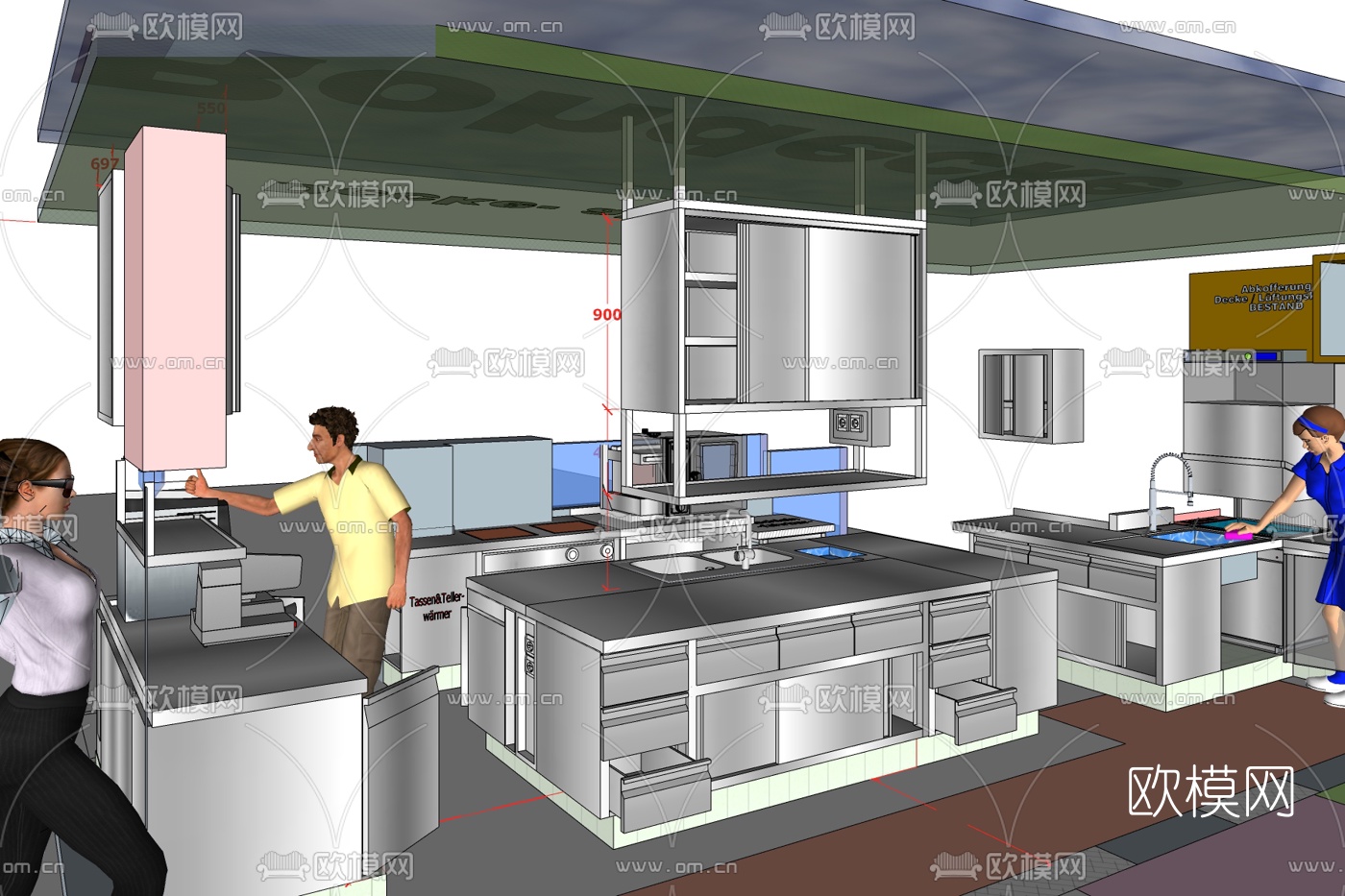现代酒店厨房免费su模型下载