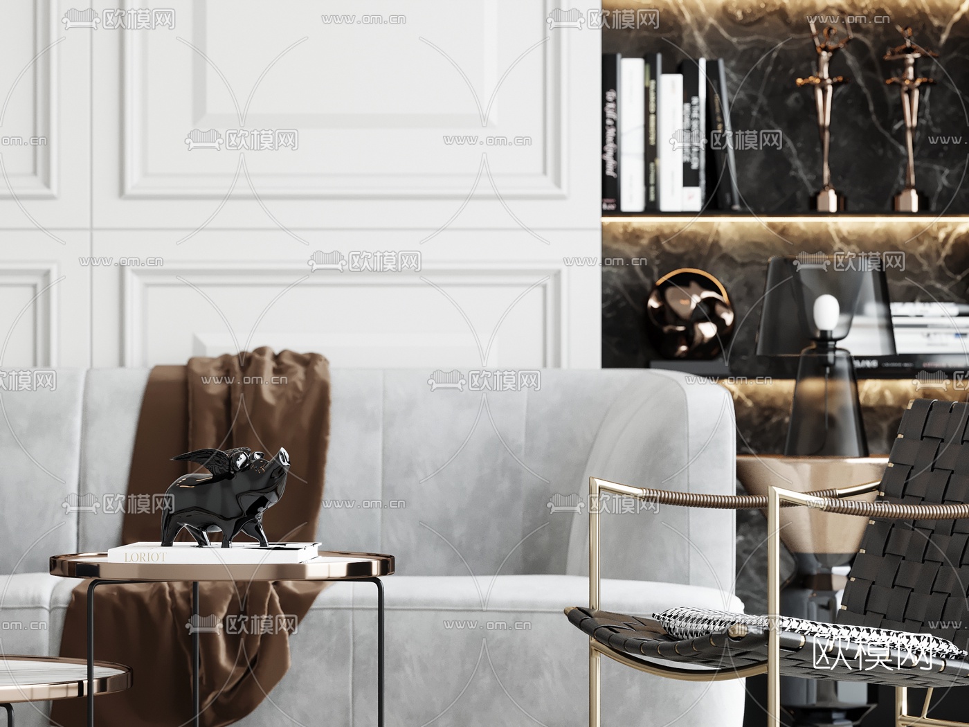 现代轻奢沙发组合3d模型下载（渲染图2）