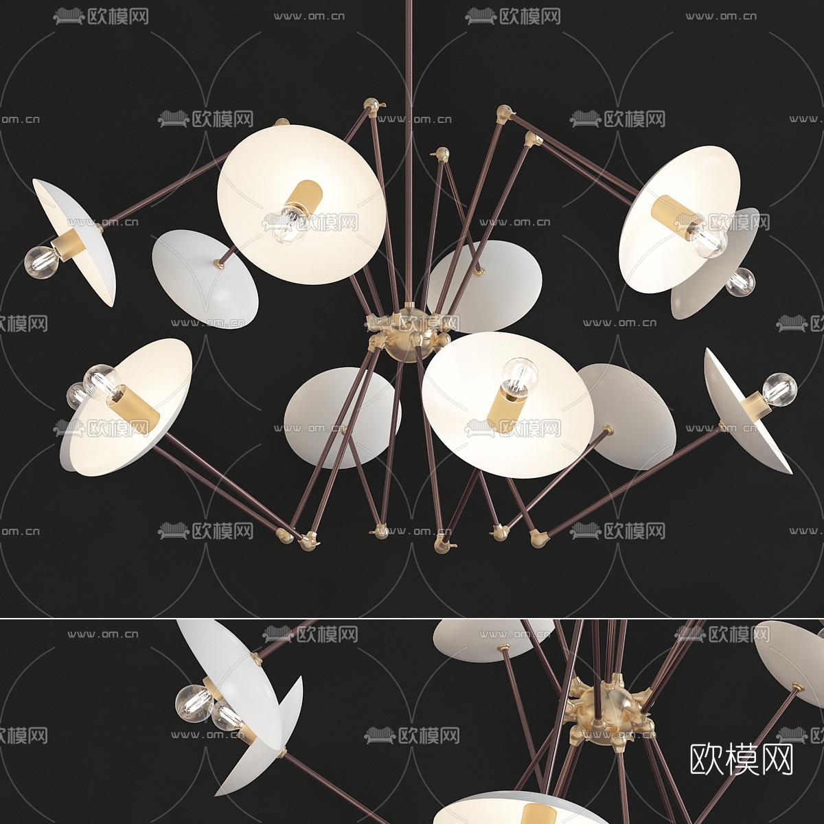 现代金属多头吊灯组合3d模型