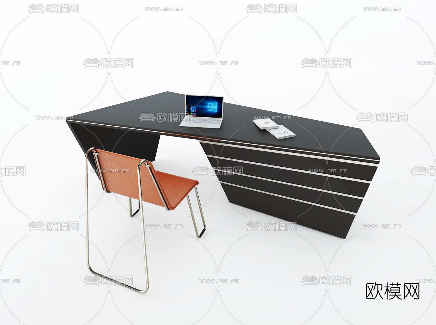 现代金属办公桌3d模型