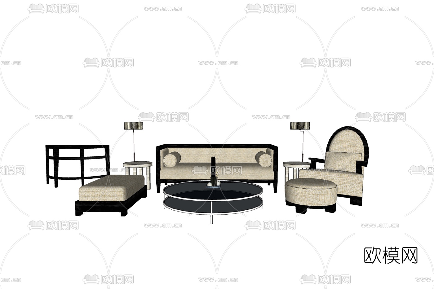 现代组合沙发免费su模型下载