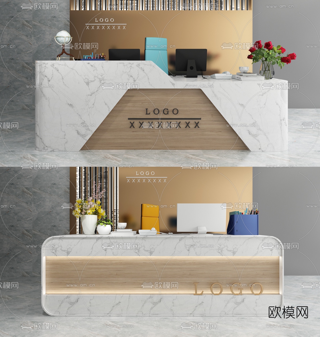 现代简约接待台3d模型下载（渲染图1）