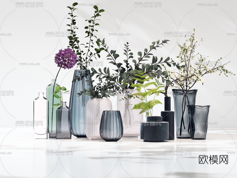 现代花瓶花艺饰品3d模型下载(渲染图1)