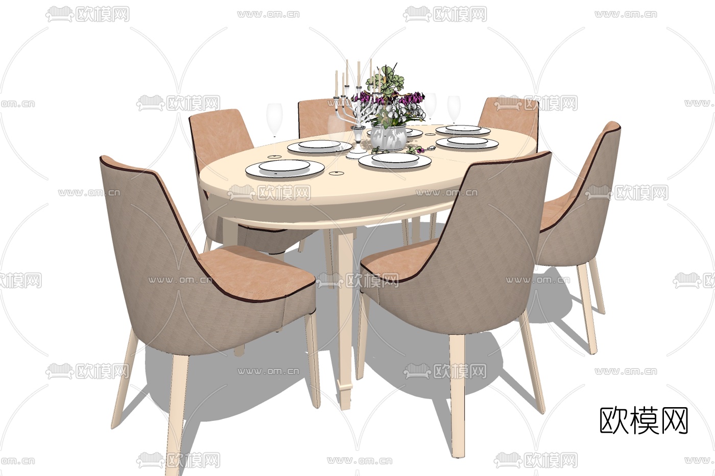 北欧实木餐桌椅免费su模型下载