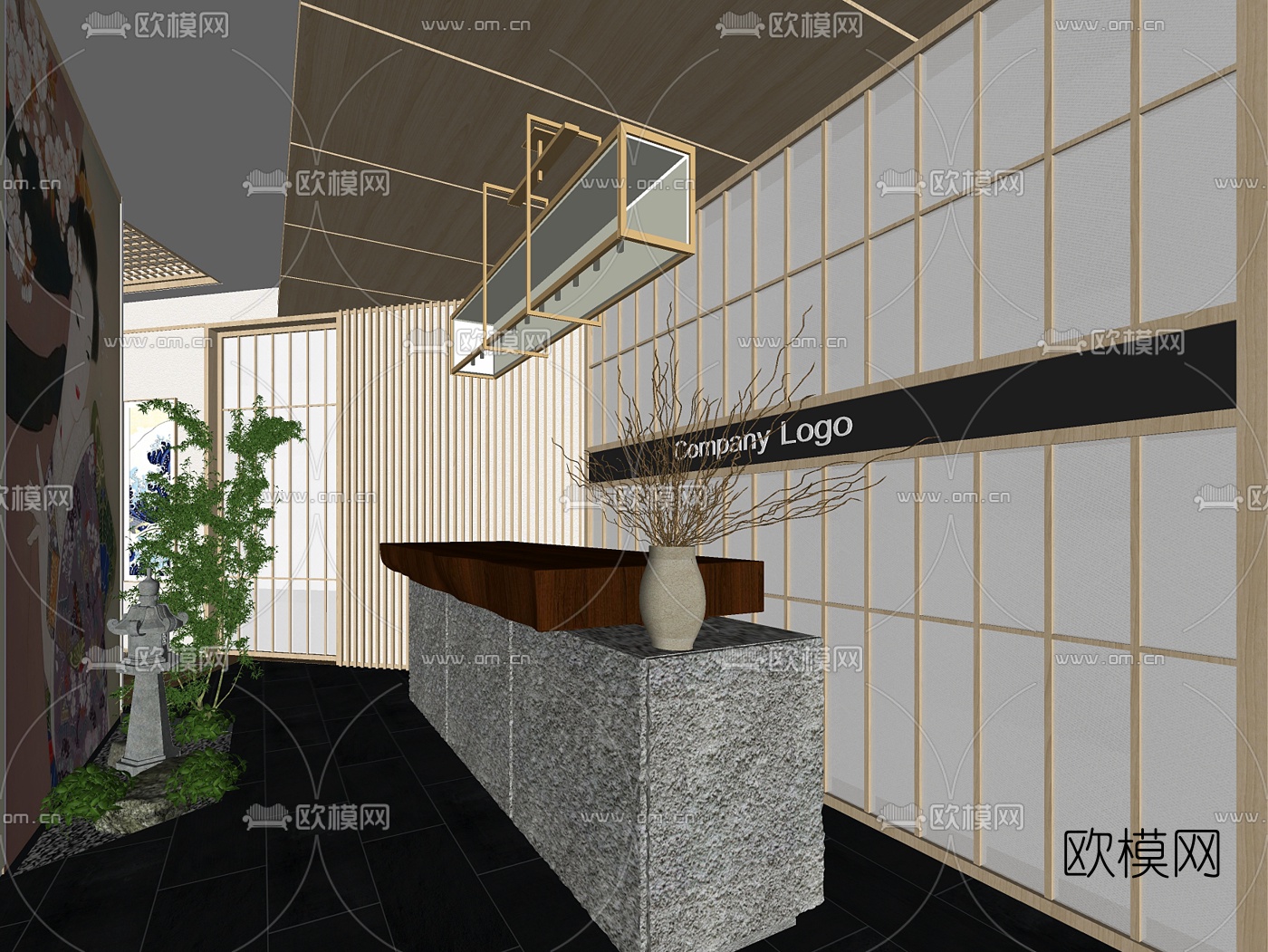 日式接待区su模型下载