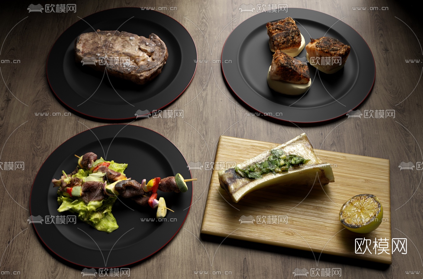 现代食物组合3d模型下载