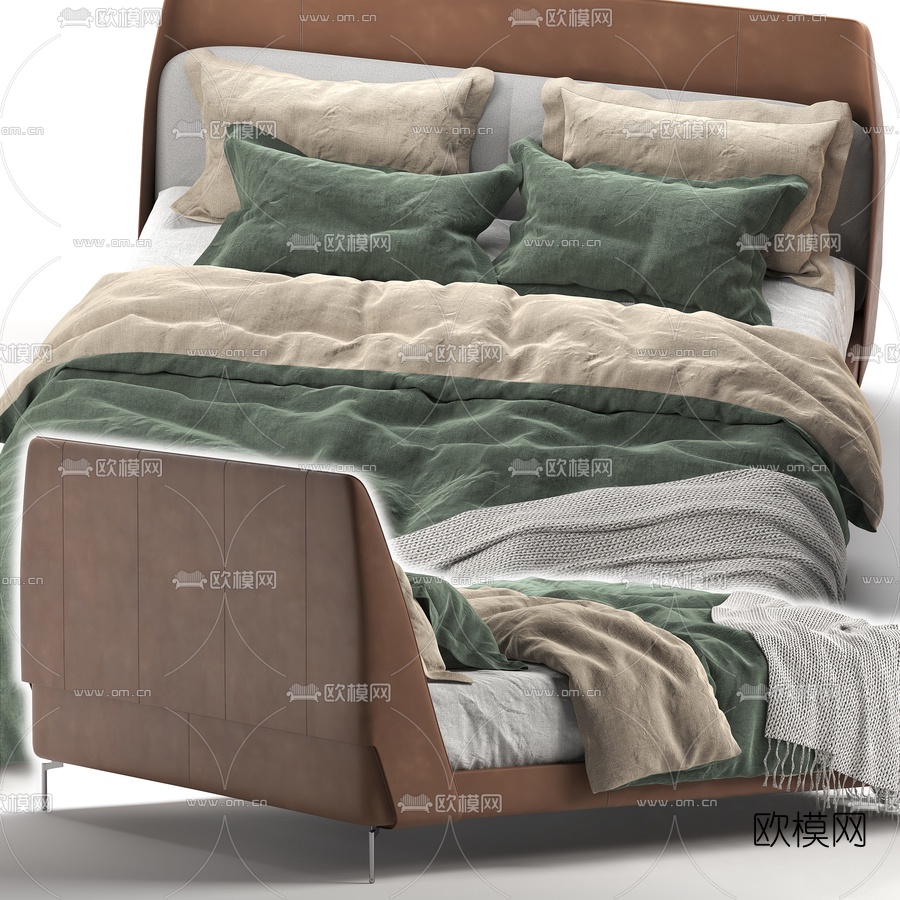 Poltrona Frau 皮革双人床3d模型下载（渲染图2）