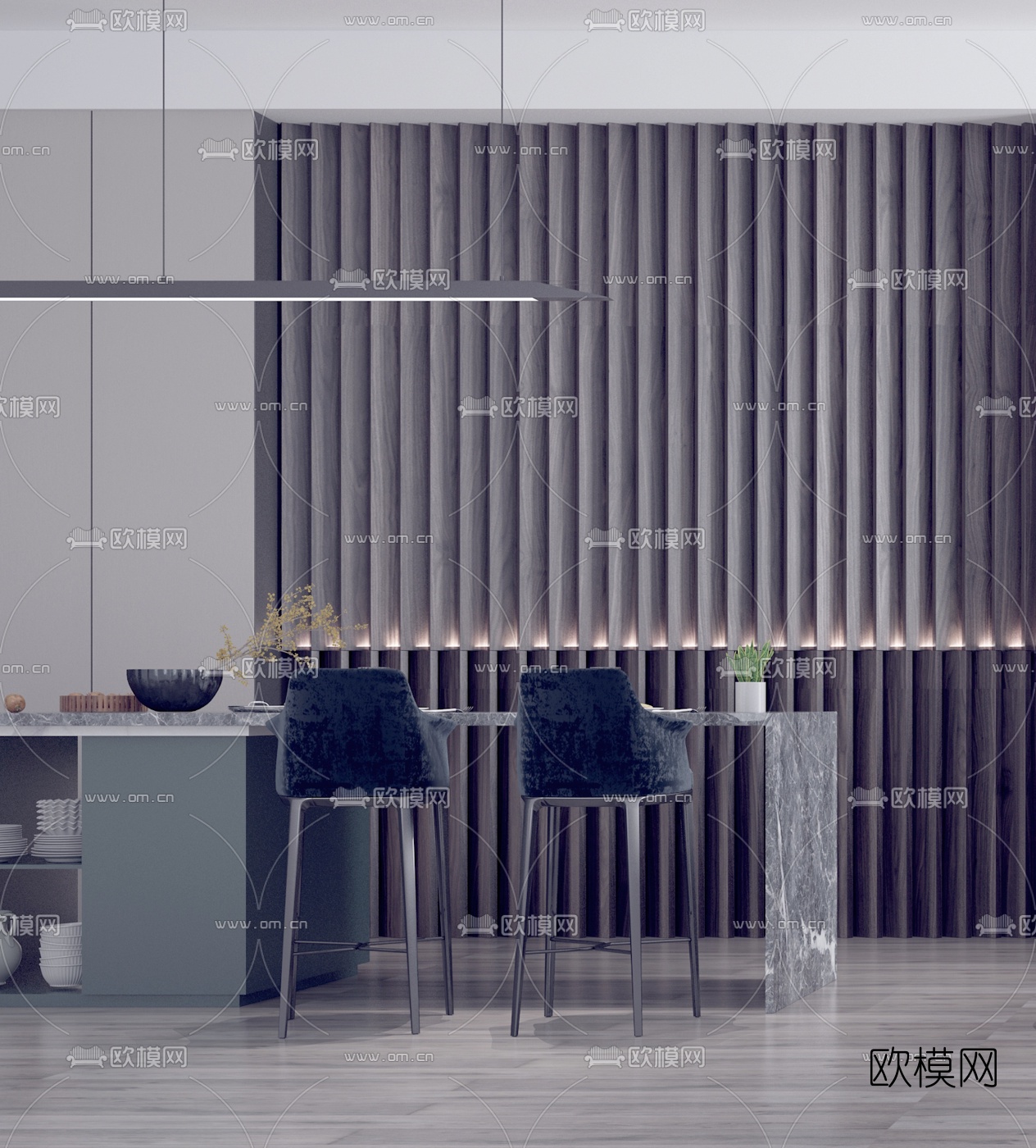 现代客厅餐厅3d模型