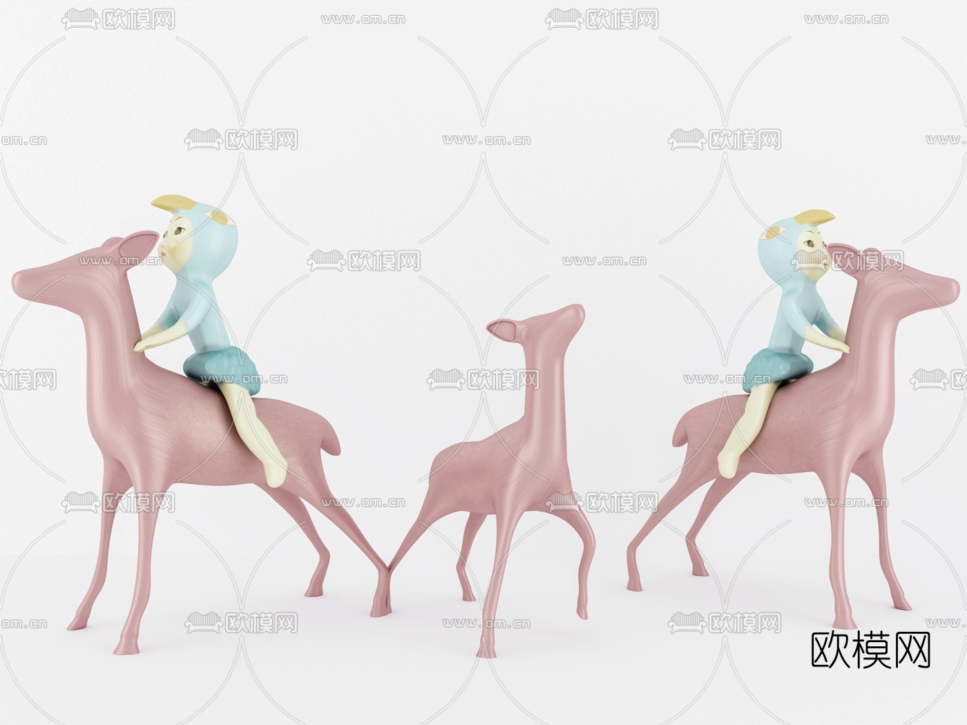 北欧骑鹿女孩雕塑摆件3d模型