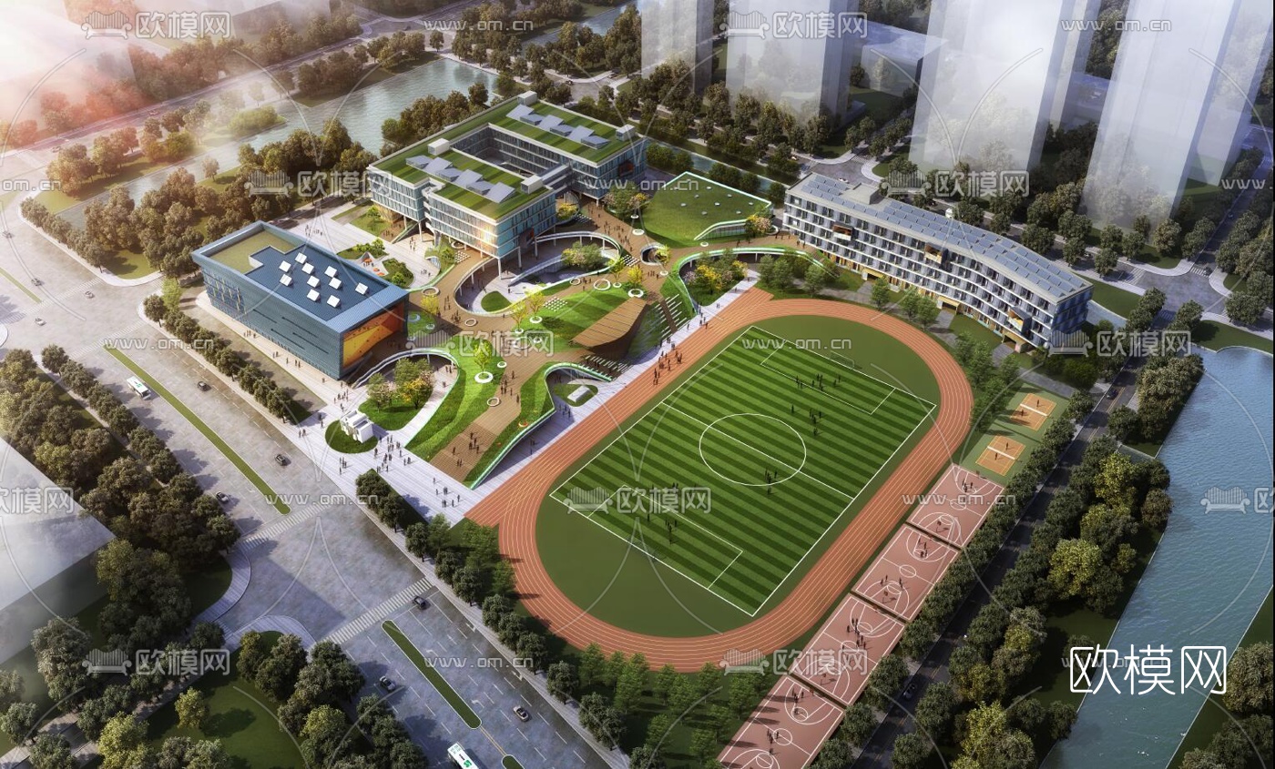 现代学校教学楼外观su模型下载（渲染图10）