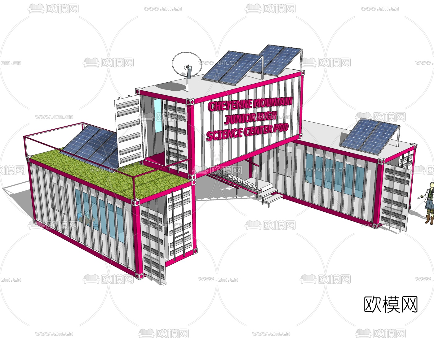 工业风集装箱住宅免费su模型下载