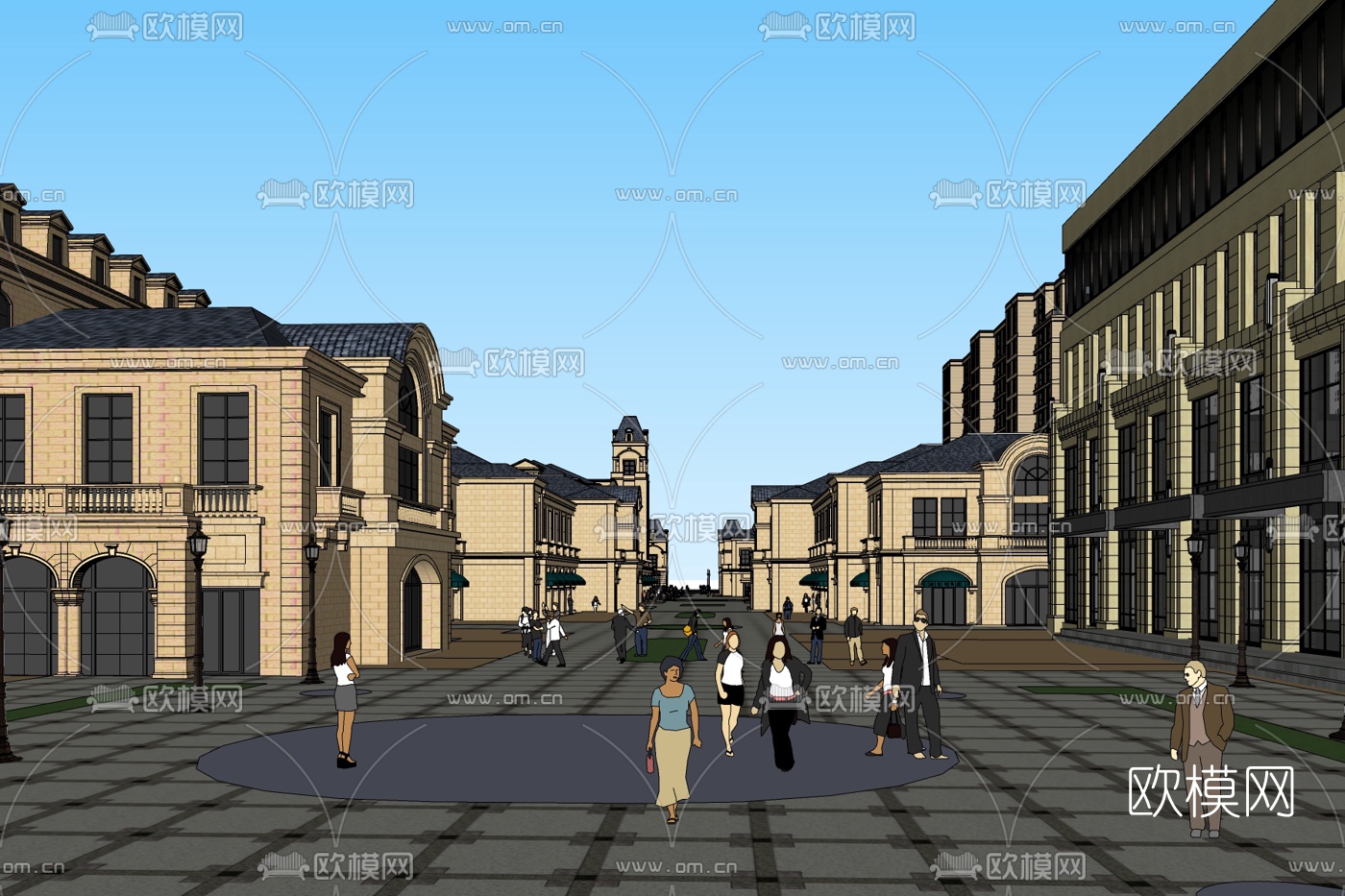 欧式商业街免费su模型下载
