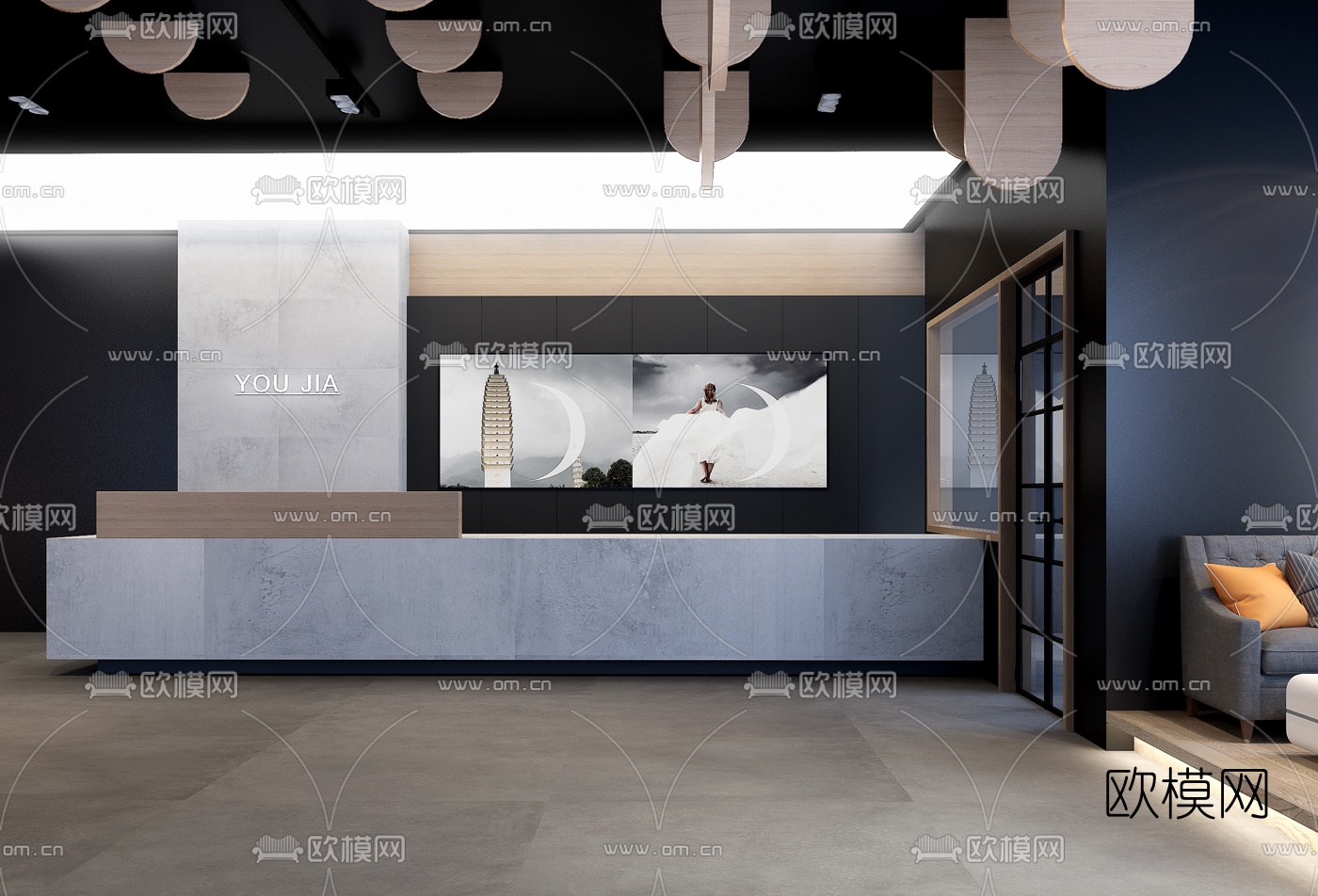 现代酒店吧台前台3d模型下载_ID10074398_3dmax免费模型-欧模网