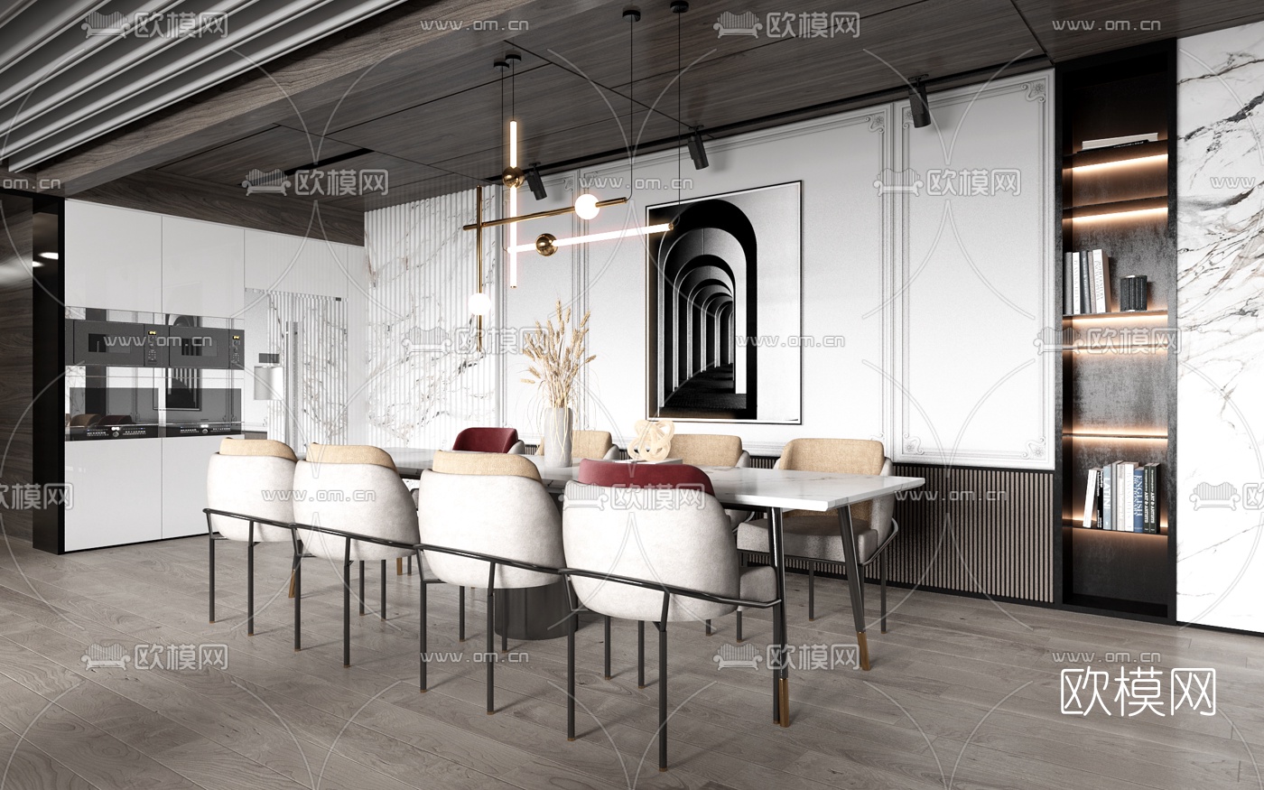 现代轻奢客厅餐厅3d模型