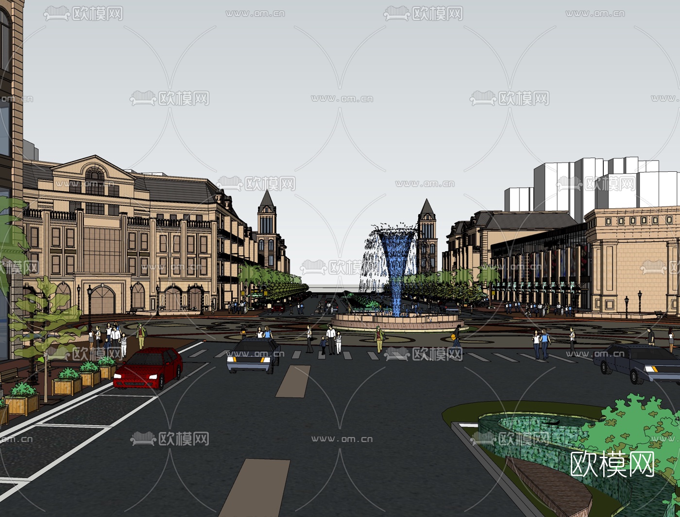欧式商业街su模型下载
