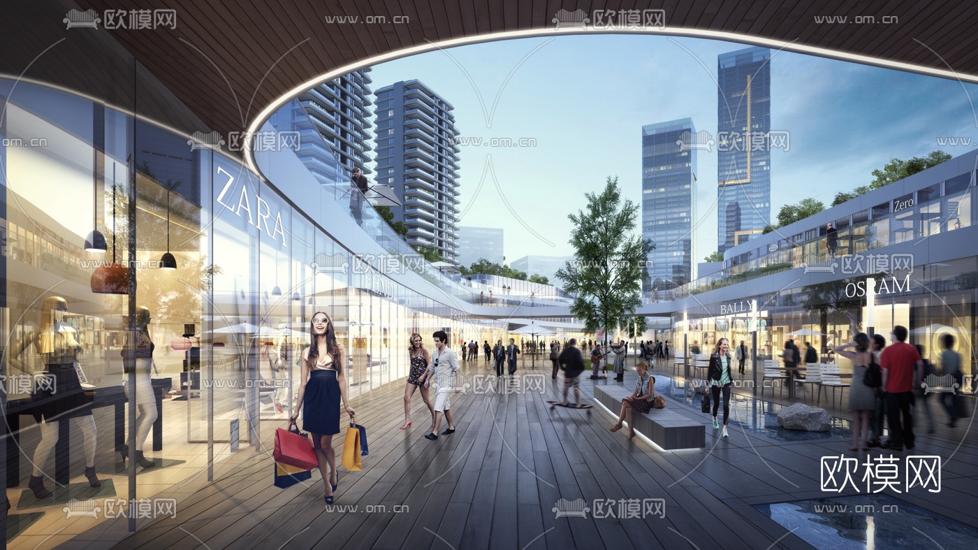 现代商业街建筑外观3d模型下载