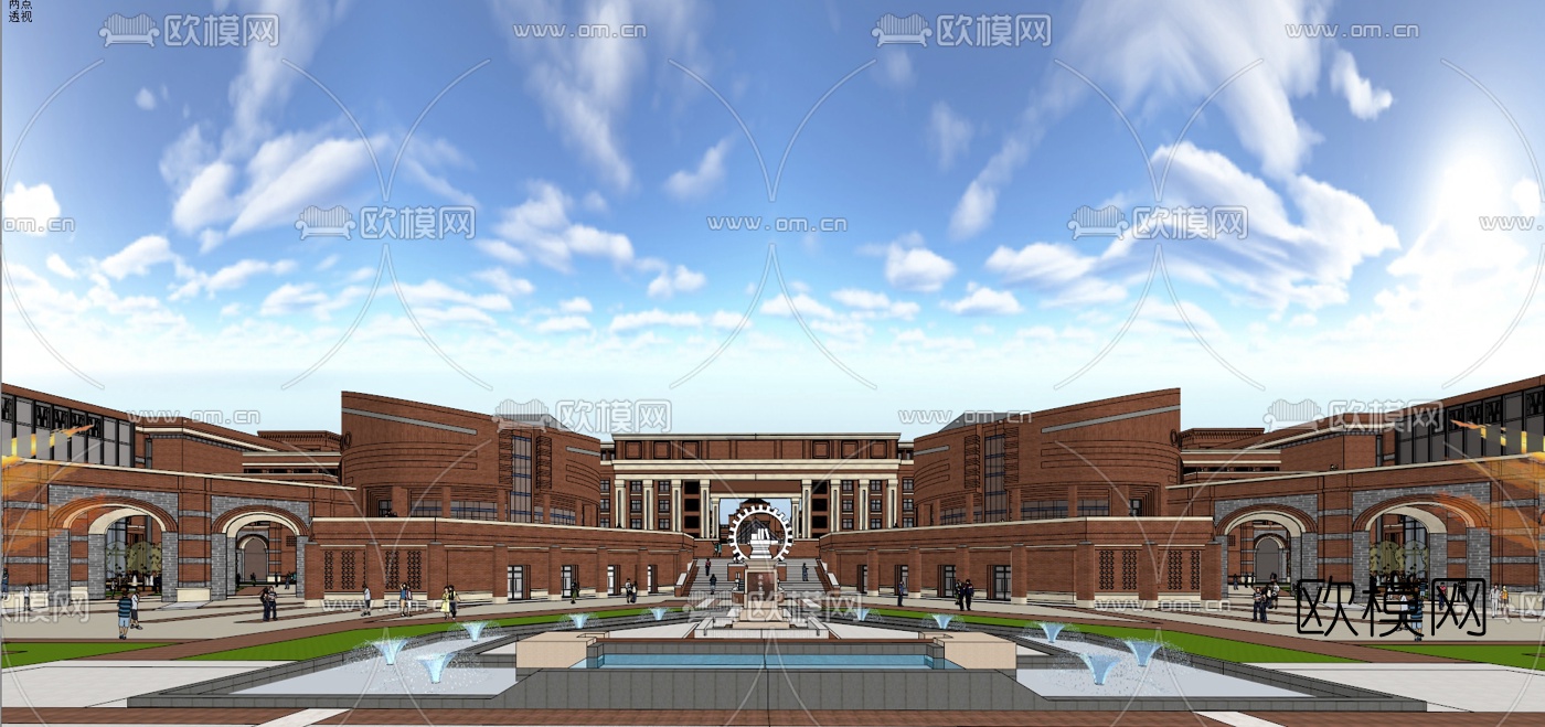 欧式大学学校规划su模型下载（渲染图2）