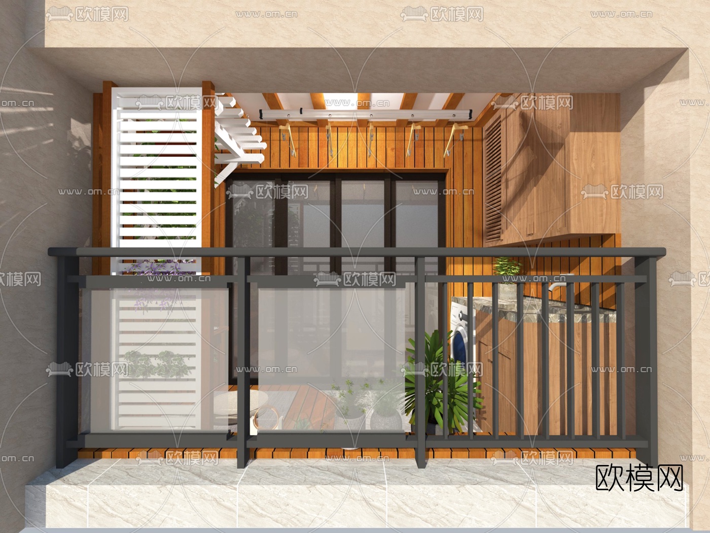 现代阳台洗衣房su模型下载（渲染图4）